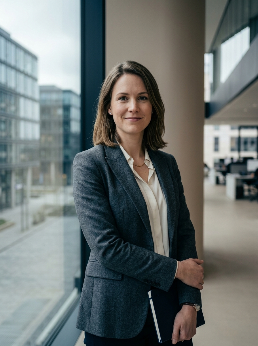Portrait studio d'une dirigeante en blazer gris
